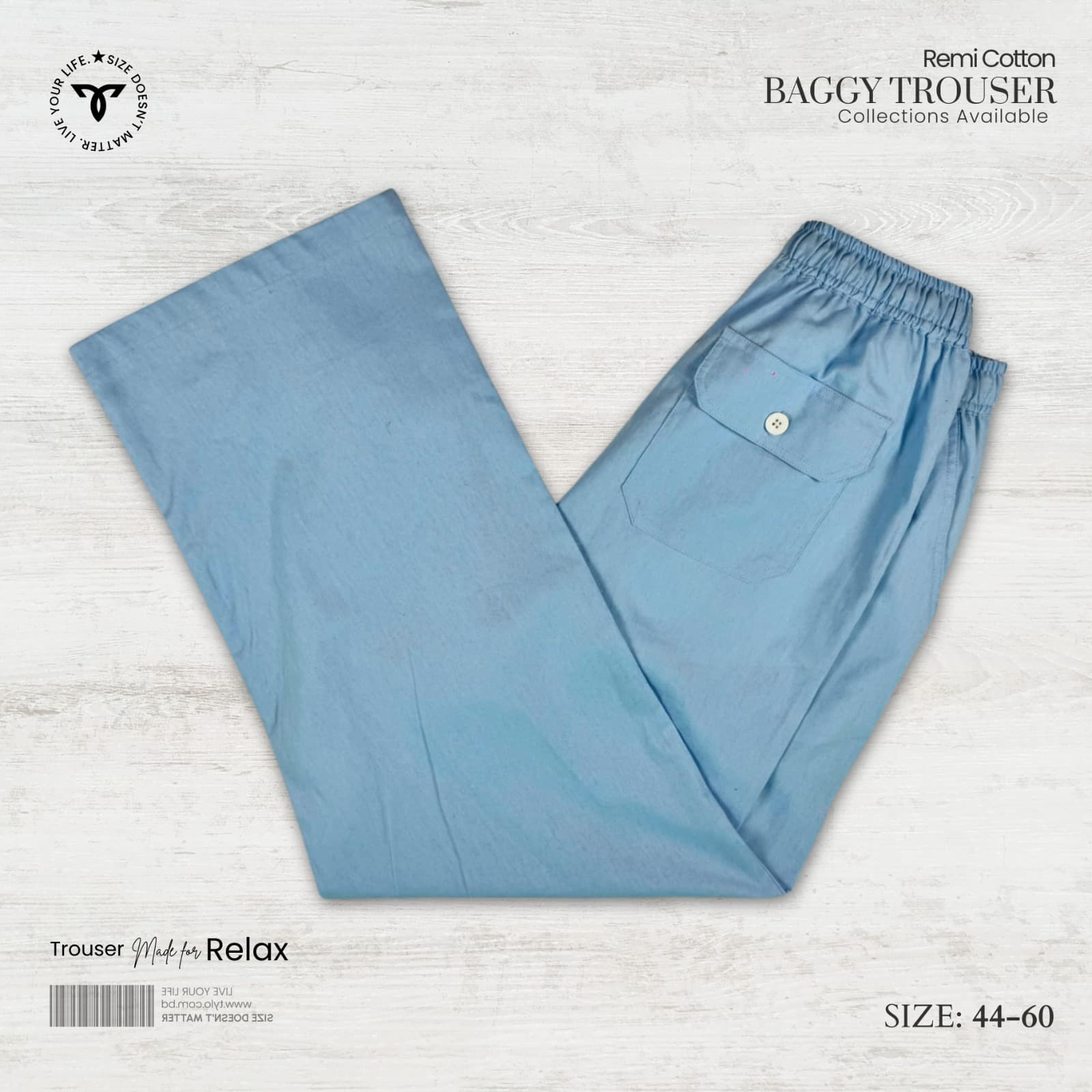 Soft Dusty Blue Remi Cotton Baggy Trouser showcase 1