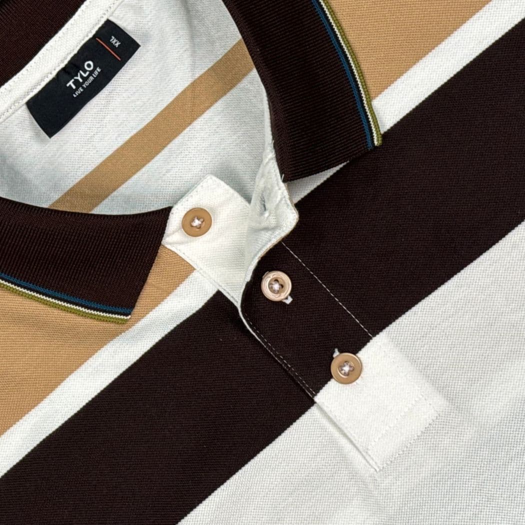 Chocolate Tan Colorblock Stripe Polo T-Shirt showcase 3