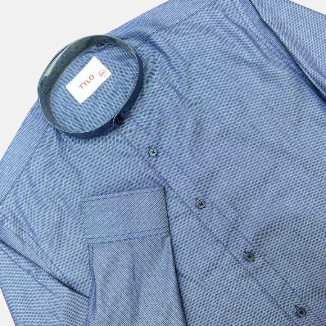 Ice Blue Textured Band Collar Shirt alternate