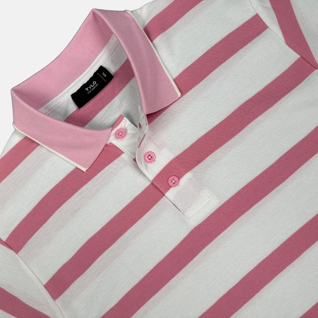 Pink & White Wide Stripe Polo T-Shirt alternate