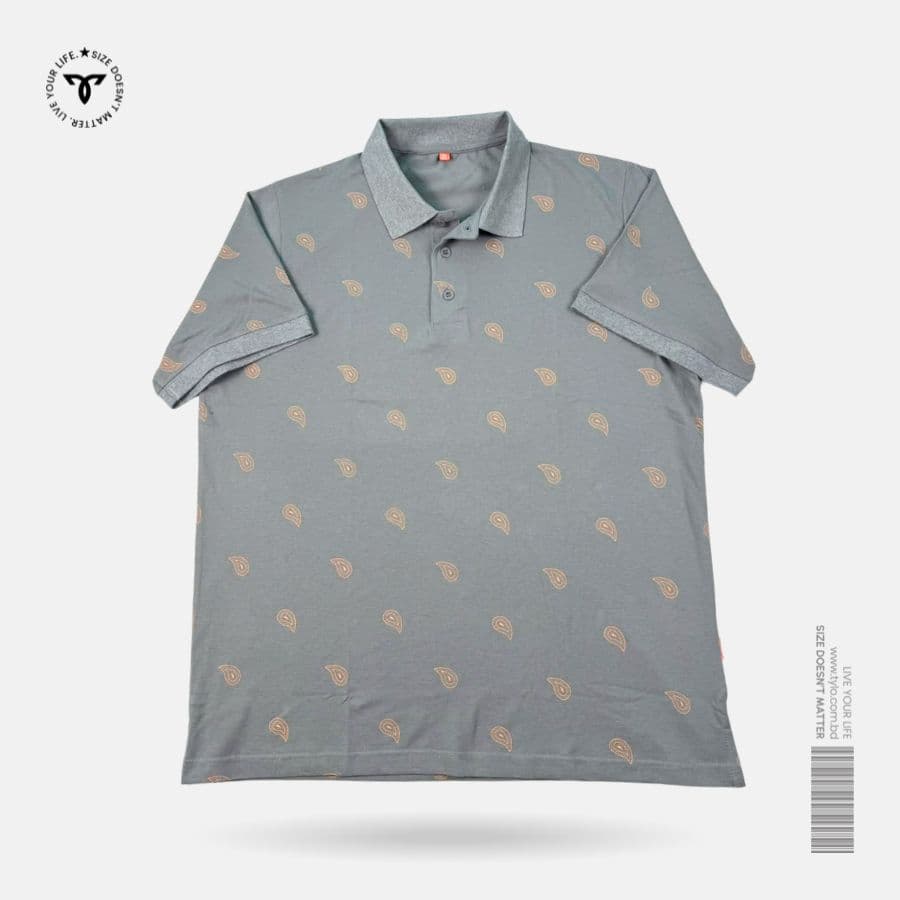 Slate Grey Paisley Polo T-shirt showcase 1