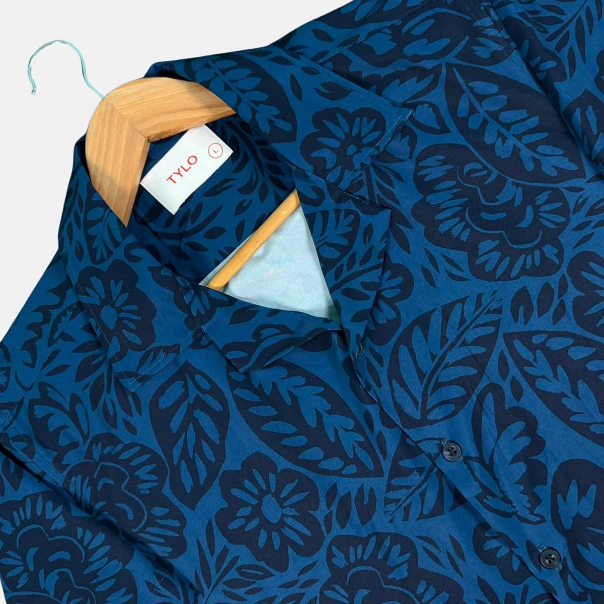 Royal Blue Floral Cuban Collar Shirt showcase 2