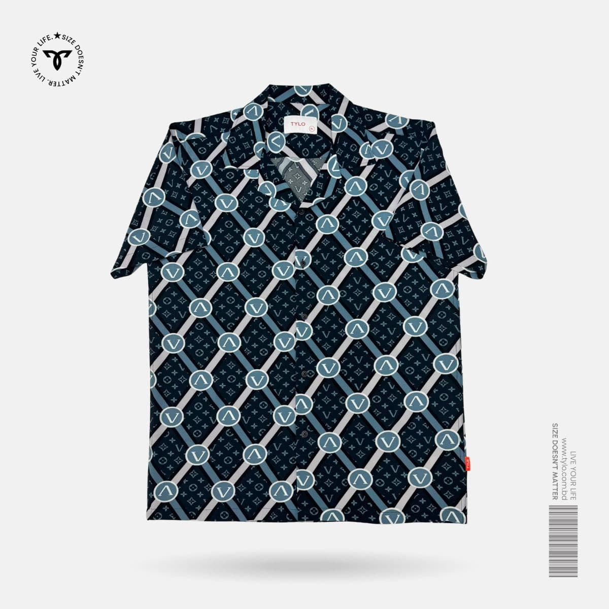 Navy Geo Cuban Shirt showcase 1