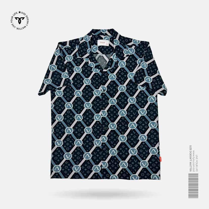 Navy Geo Cuban Shirt