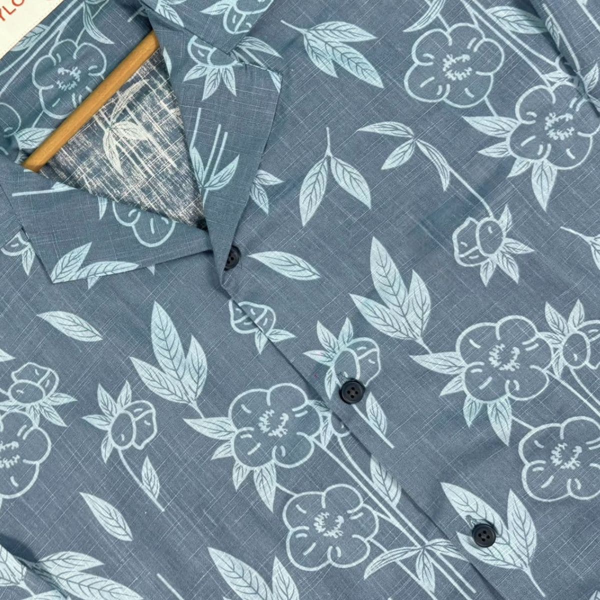 Denim Blue Floral Cuban Collar Shirt showcase 3
