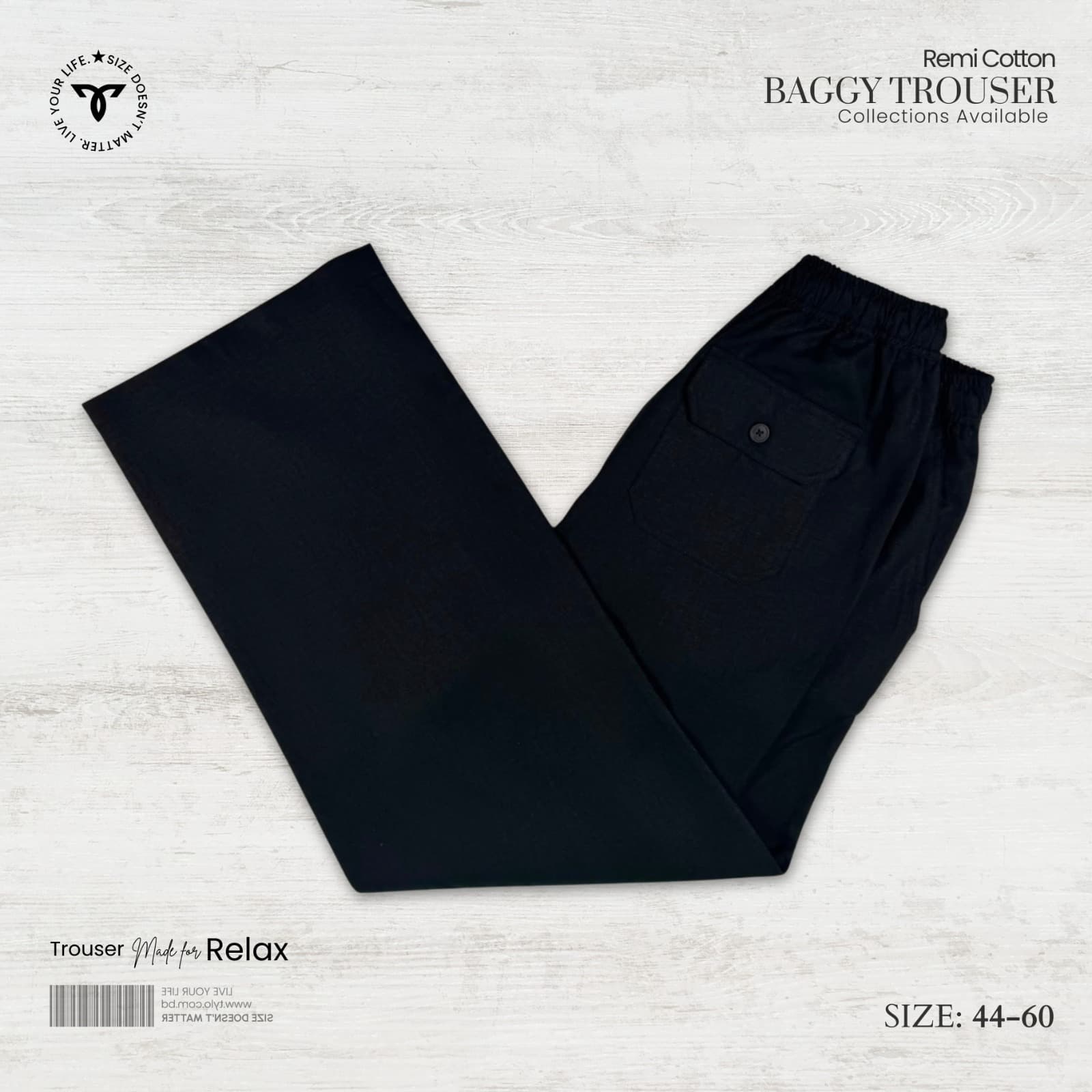 Deep Black Remi Cotton Baggy Trouser showcase 1