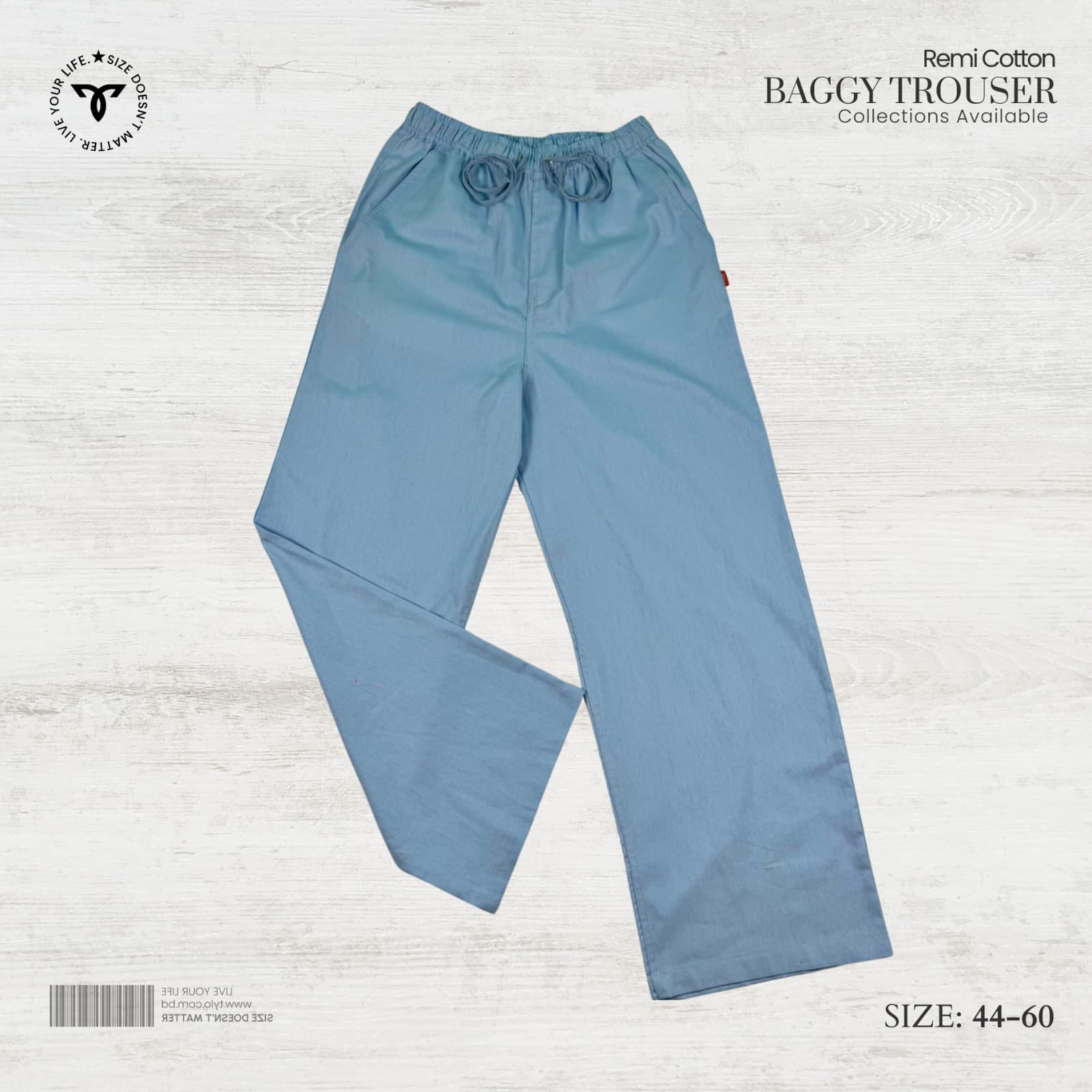 Soft Dusty Blue Remi Cotton Baggy Trouser showcase 3