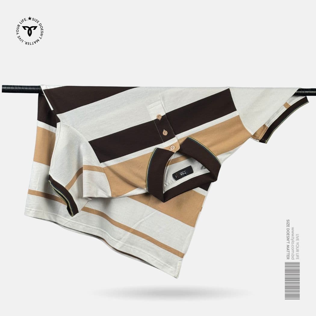 Chocolate Tan Colorblock Stripe Polo T-Shirt