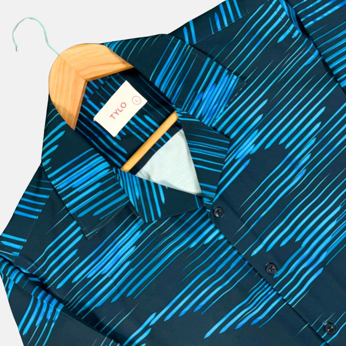 Navy Blue Abstract Stripe Cuban Collar Shirt showcase 2