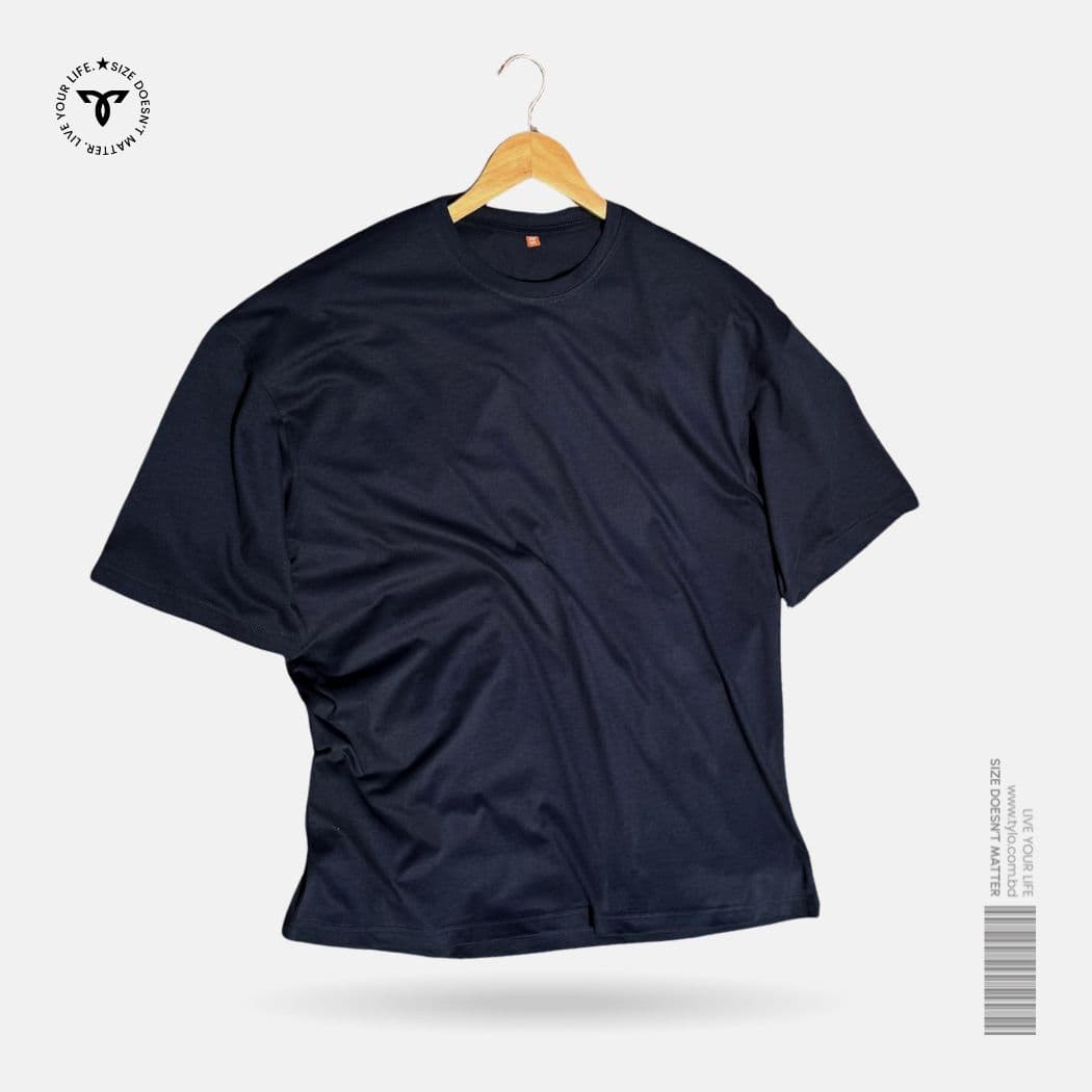 Navy Blue Solid Drop Shoulder T-Shirt showcase 1