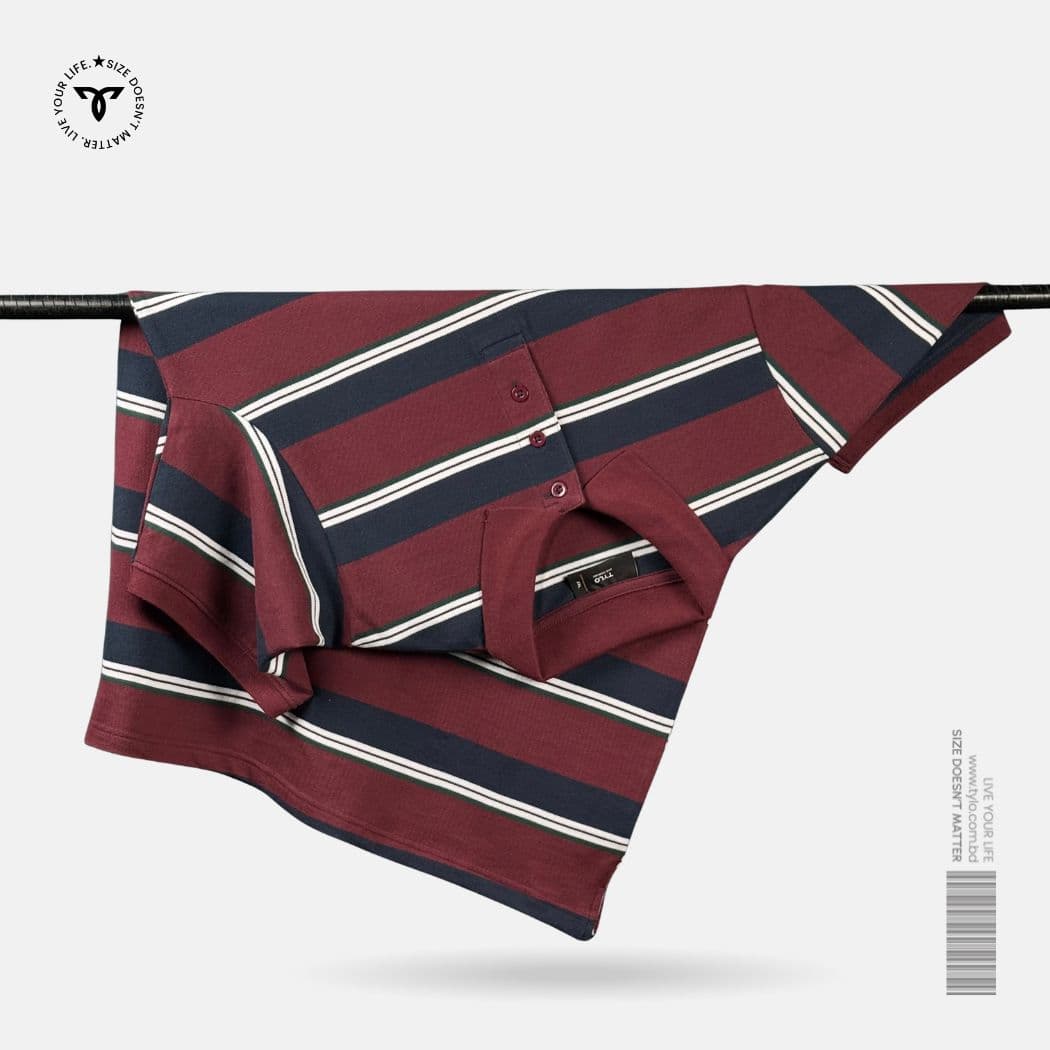 Burgundy Navy Multi-Stripe Polo T-Shirt showcase 1