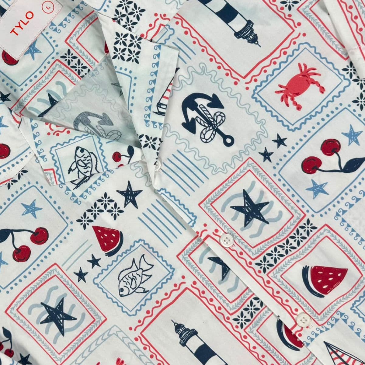 White Nautical Print Cuban Collar Shirt showcase 3